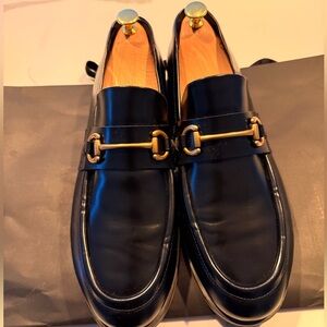 H&M Black Leather Bit Loafers with Gold Hardware